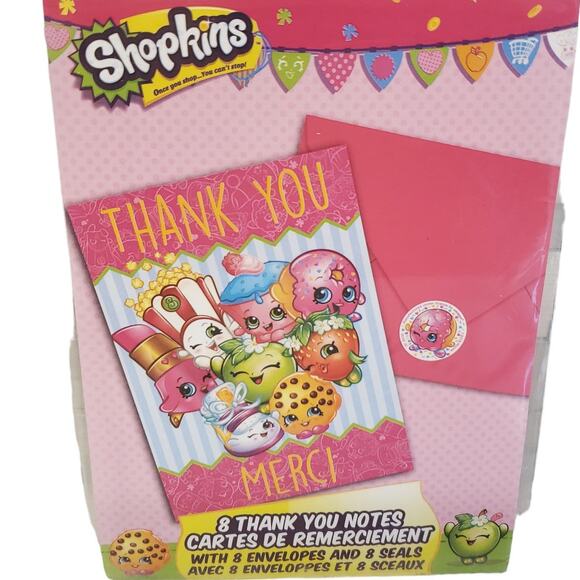 Shopkins Thank You Cards Envelopes Shopkins Stickers 8 Pack Merci Cards - Picture 6 of 6